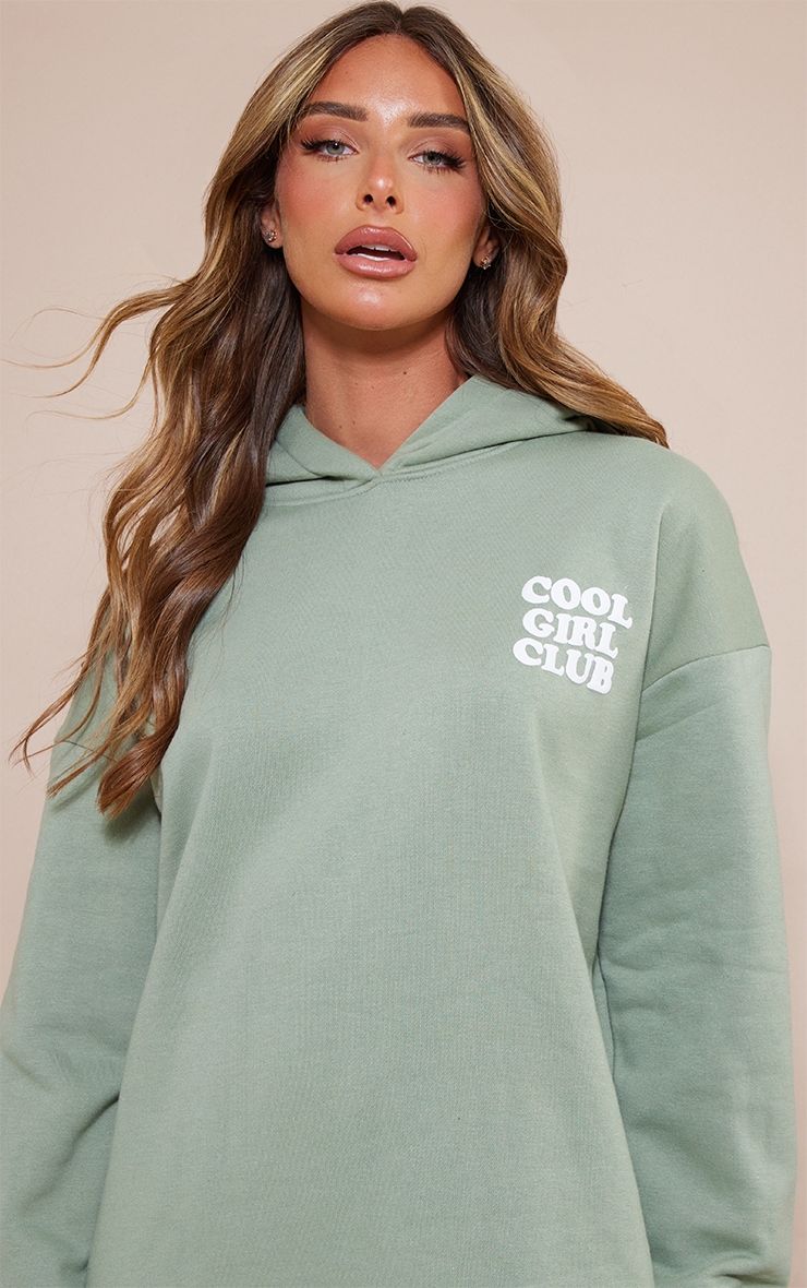 Robe pull oversize sauge doublure en polaire à capuche et slogan Cool Girl image 4