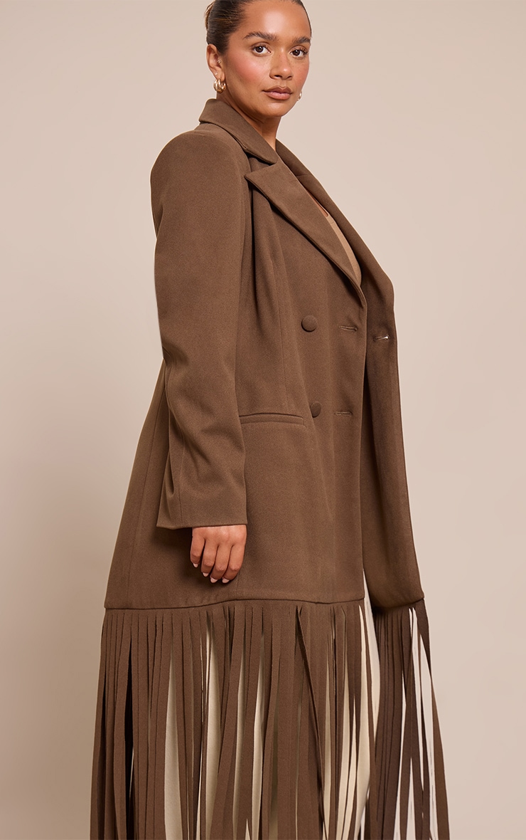 Shape Brown Wool Look Cinched Waist Fringe Hem Blazer image 4