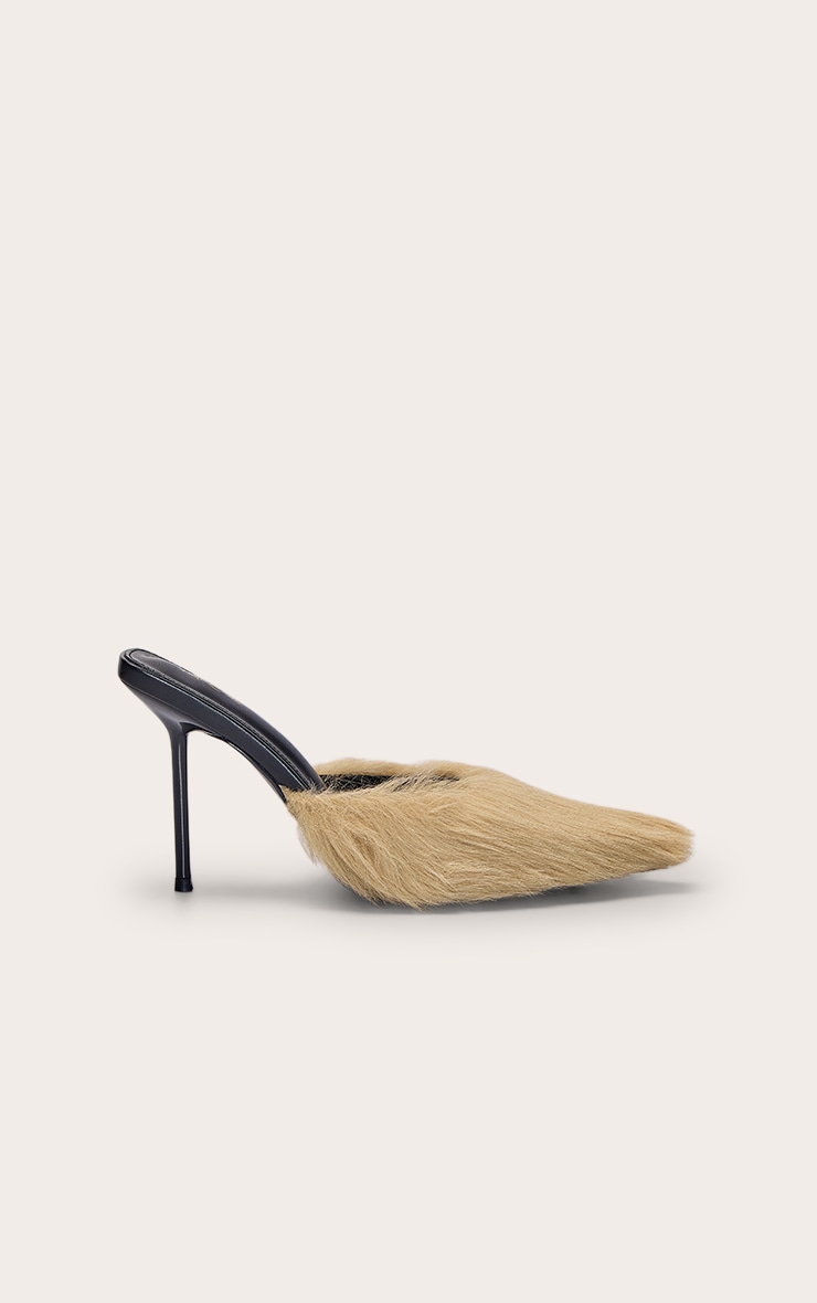 Mink Faux Fur Point Toe Heeled Mule image 2