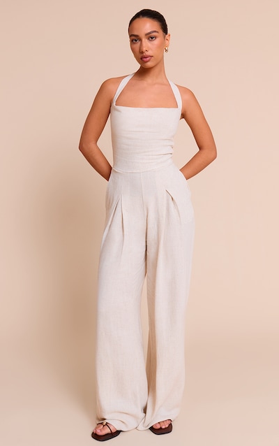 Natural Linen Look Bandeau Wide Leg Jumpsuit