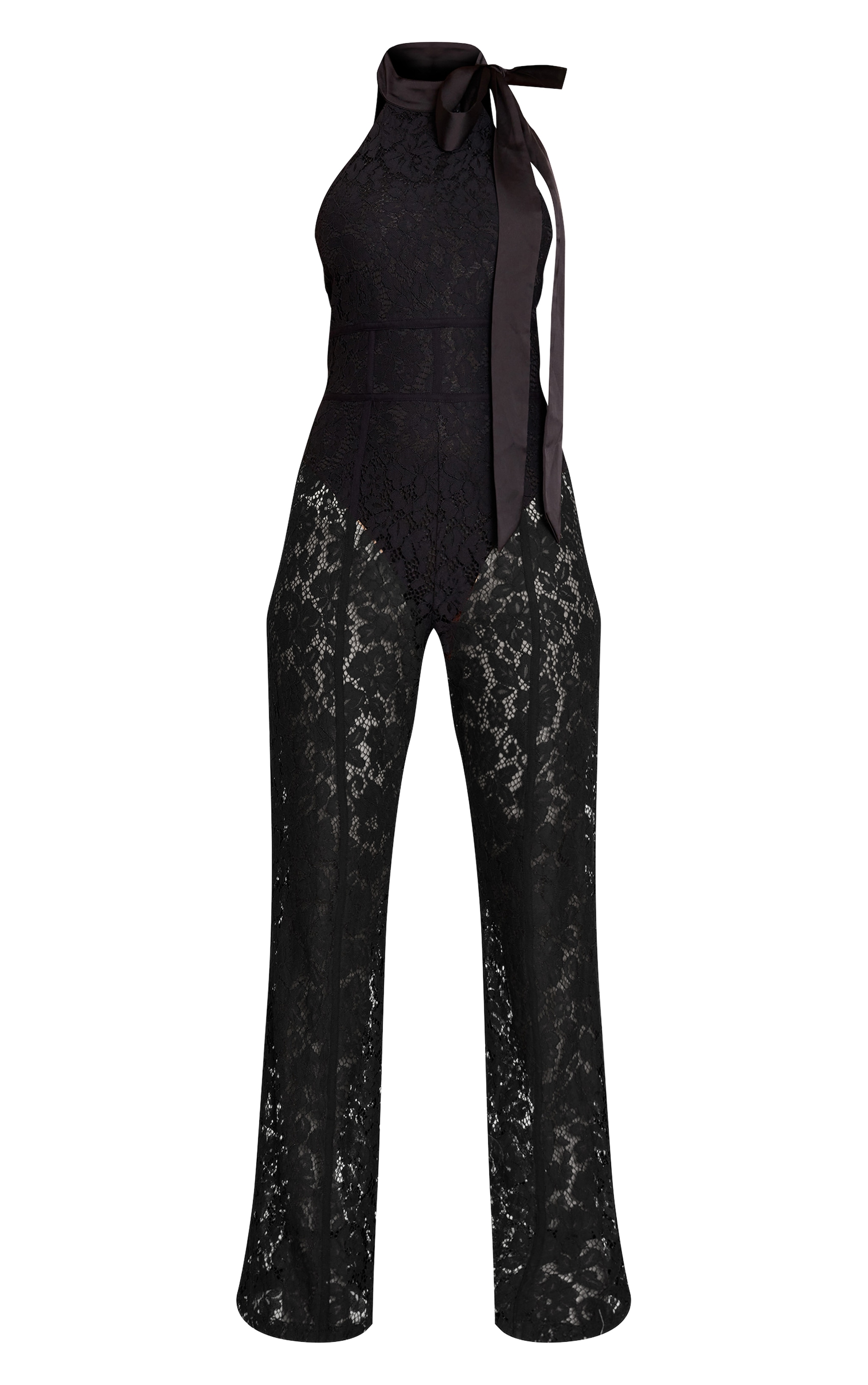Black Lace Bow Detail Straight Leg Jumpsuit image 5