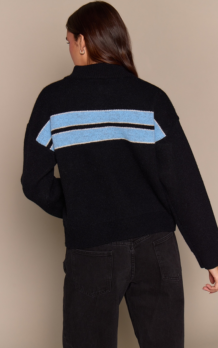 Black Striped Knitted Sporty Jumper image 2