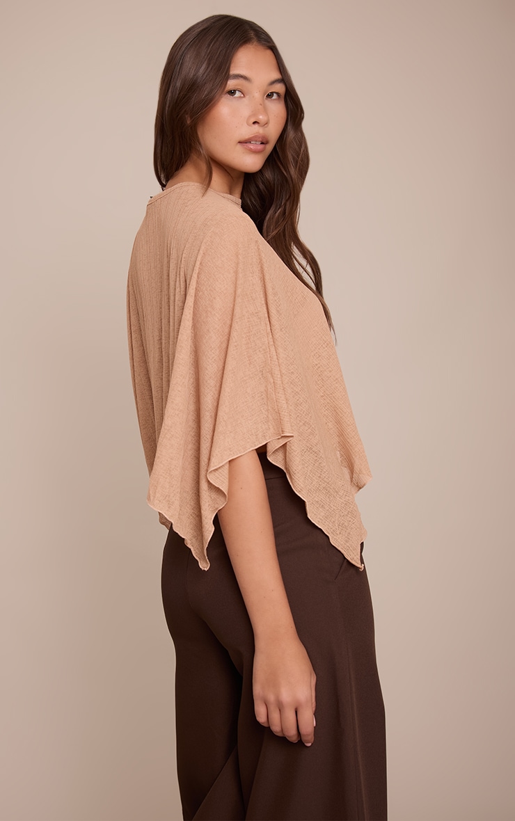 Sand Ribbed Burnout Mesh Cape Detail Long Top image 2