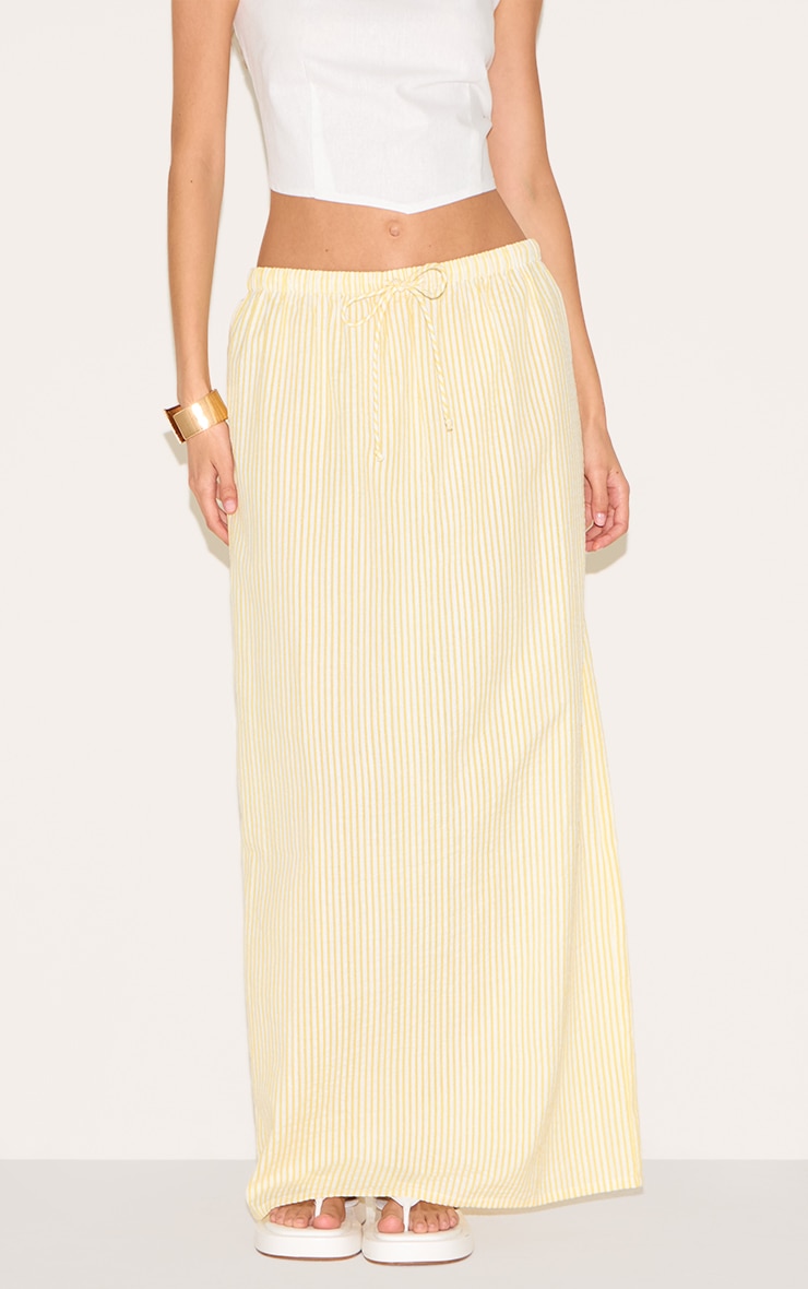 Lemon Stripe Cotton Drawstring Tie Maxi Skirt image 2