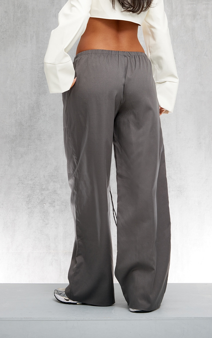 Charcoal Drawstring Waist Low Rise Relaxed Pants | Bottoms