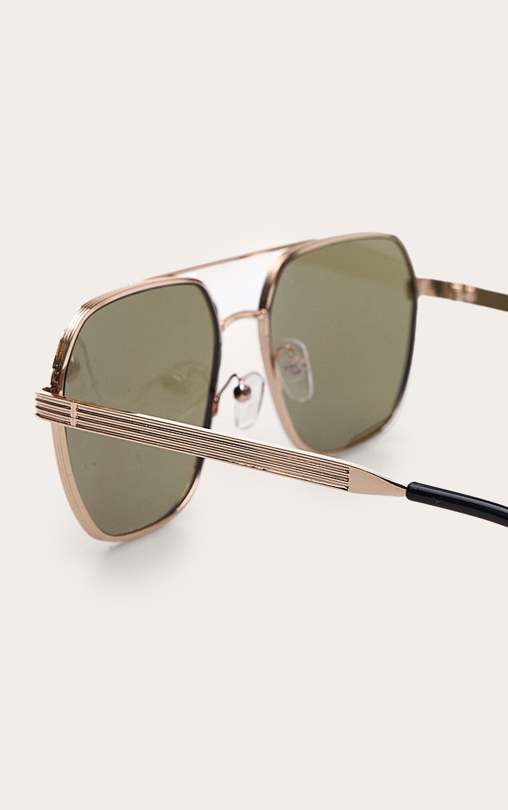 Gold Metal Frame Green Lens Aviator Sunglasses image 4