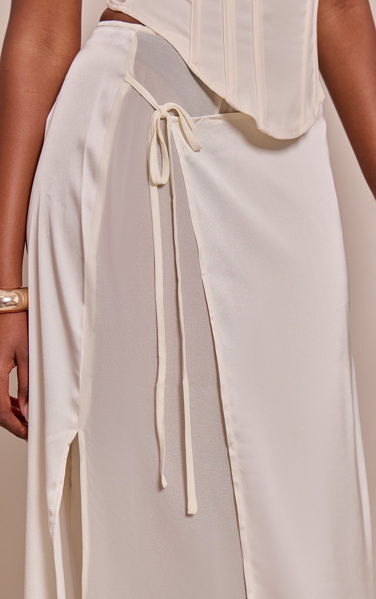 Cream Satin Wrap Detail Chiffon Maxi Skirt image 4