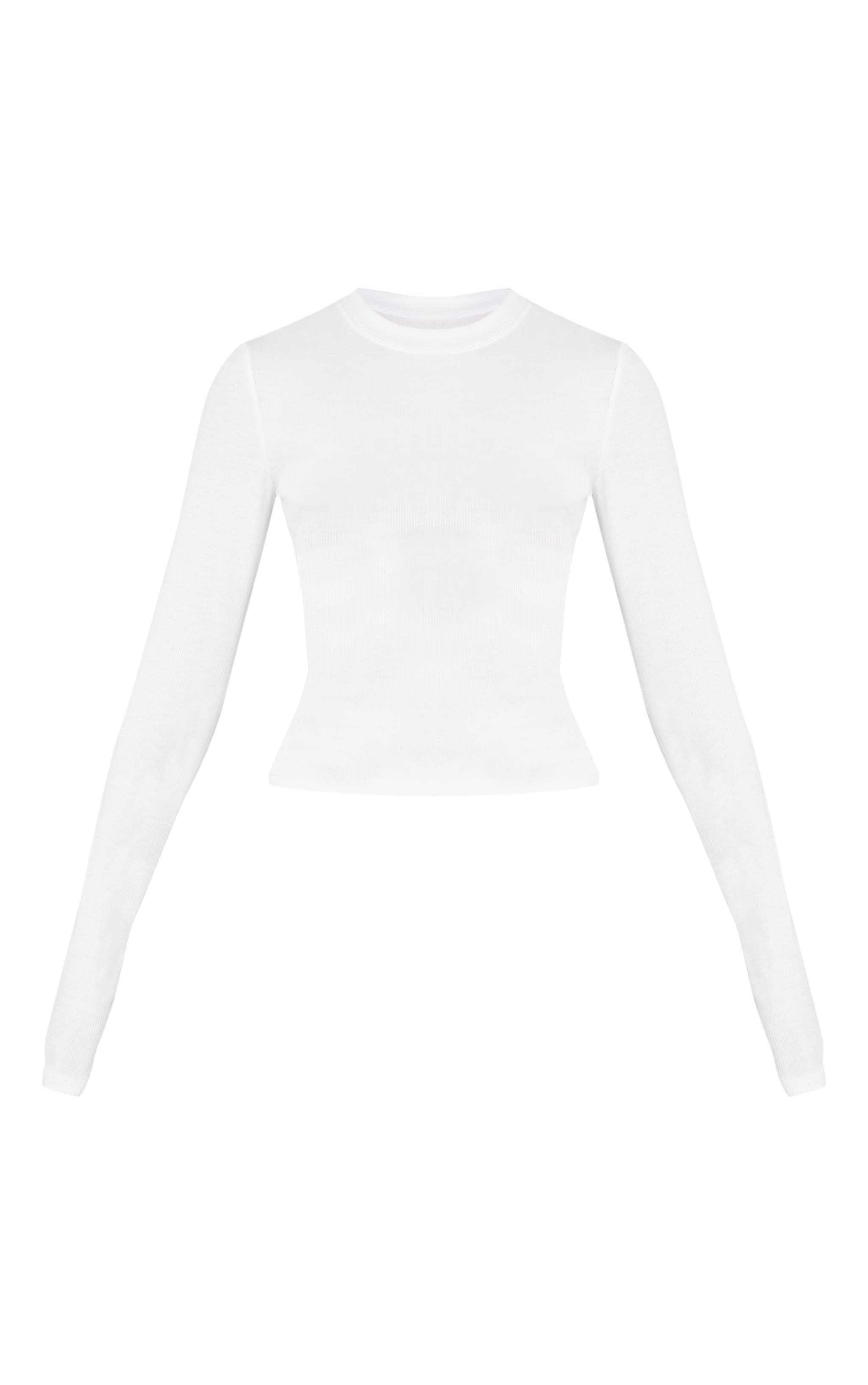 White Soft Rib Crew Neck Long Sleeve Top image 5