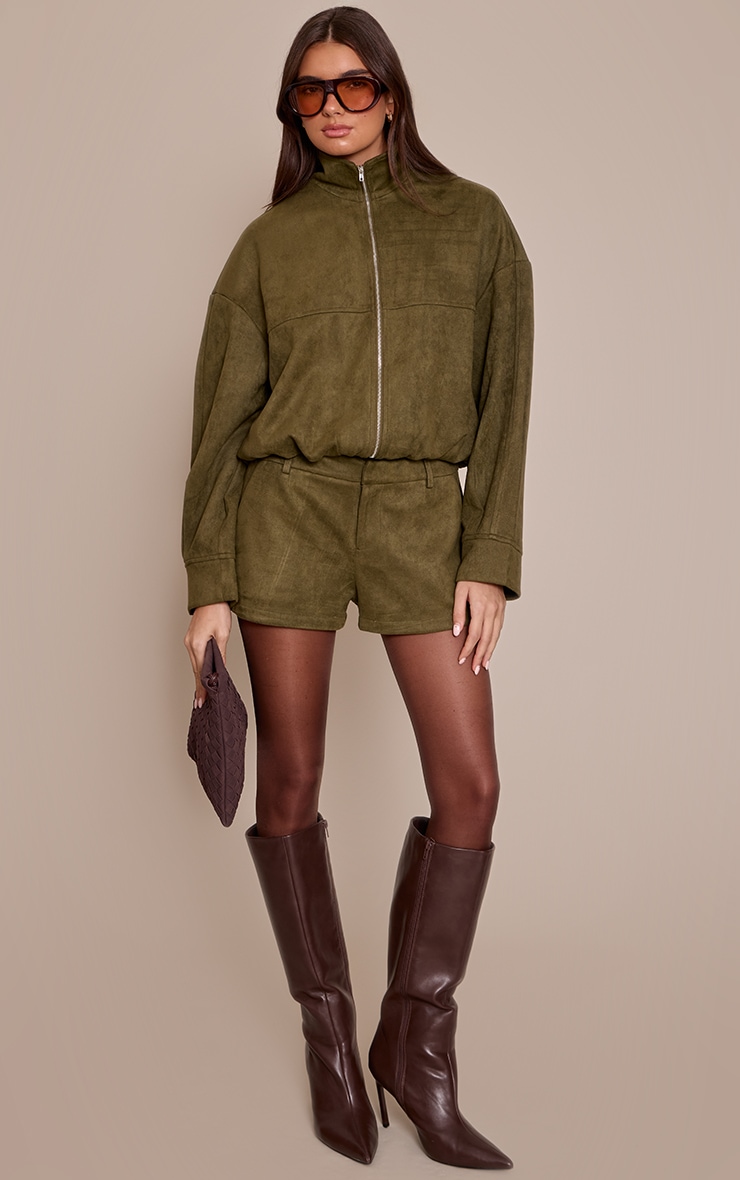 Khaki Faux Suede Tailored Shorts image 1