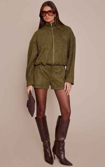 Khaki Faux Suede Tailored Shorts