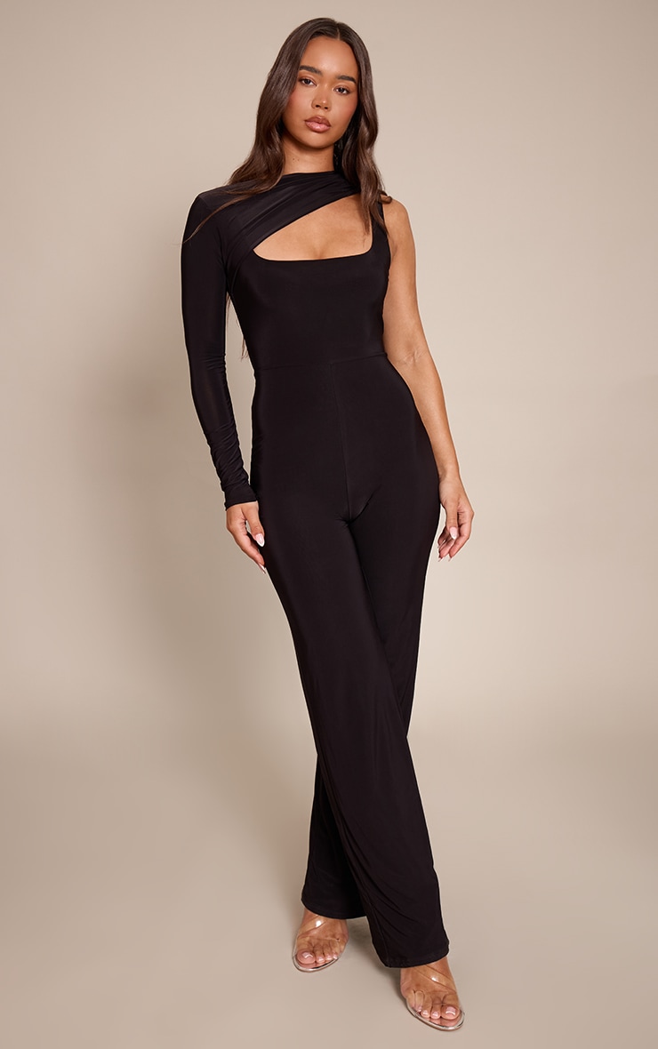 Black Slinky Cut Out Straight Leg Jumpsuit image 3