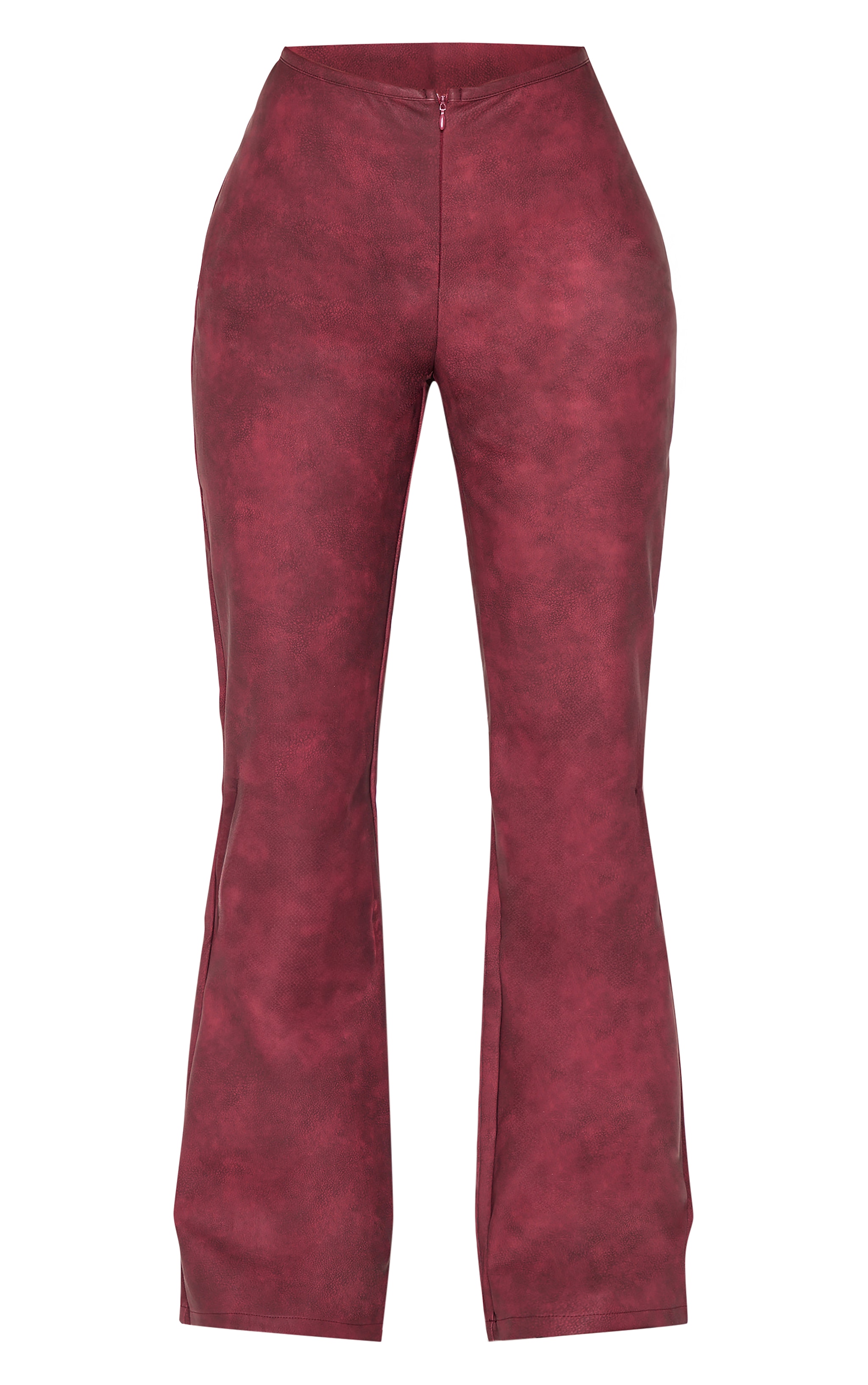 Petite Burgundy Faux Leather Zip Front Flared Trousers image 5