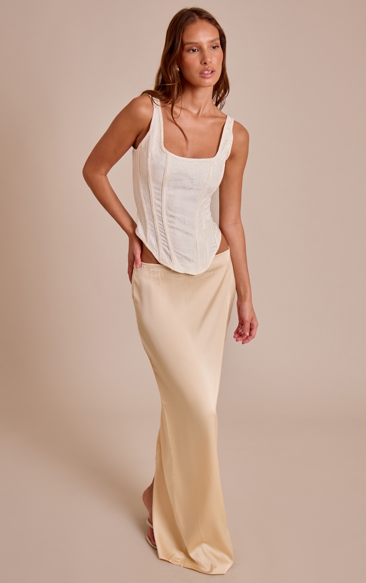 Corset long texturé à baleines en matière satinée crème à ourlet plongeant image 3