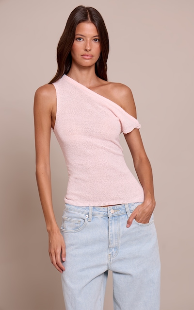 Soft Pink Towelling Fine knit Asymmetric Top