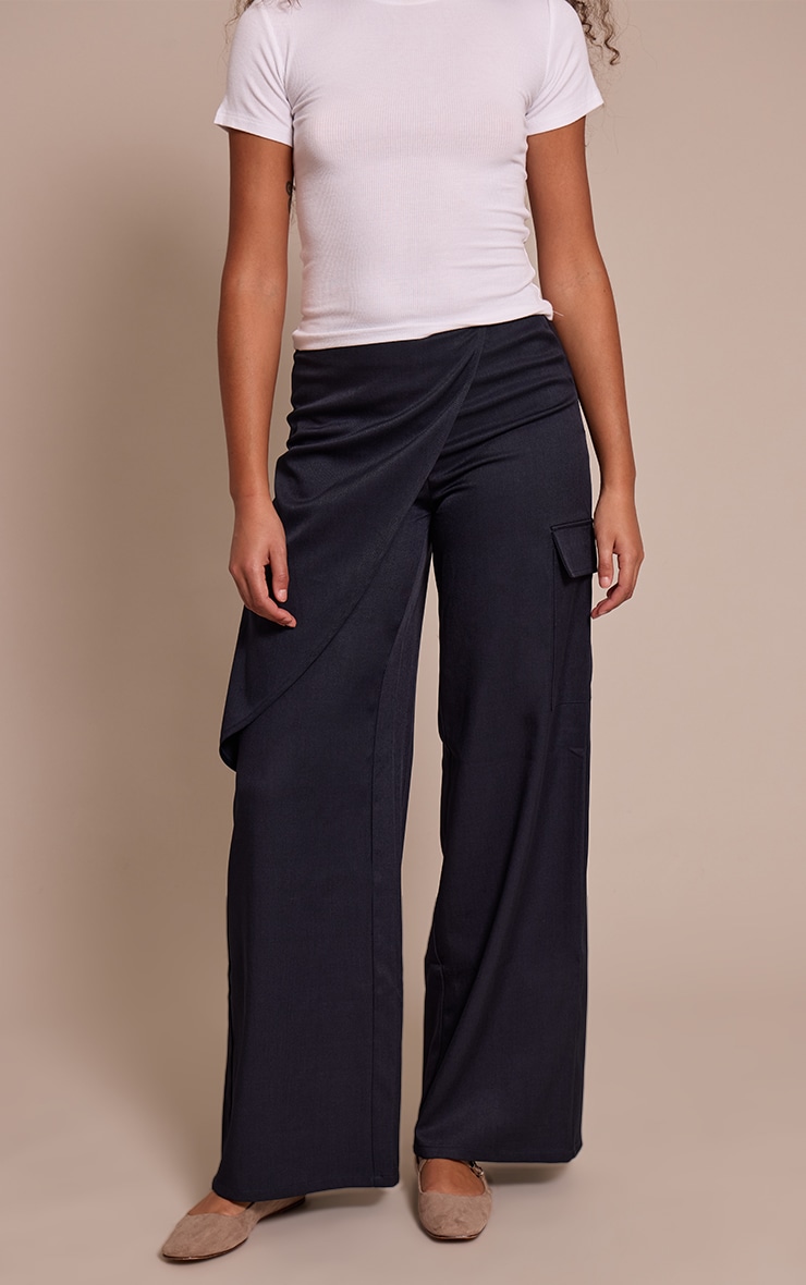 Tall Navy Woven Wrap Detail Cargos  image 2