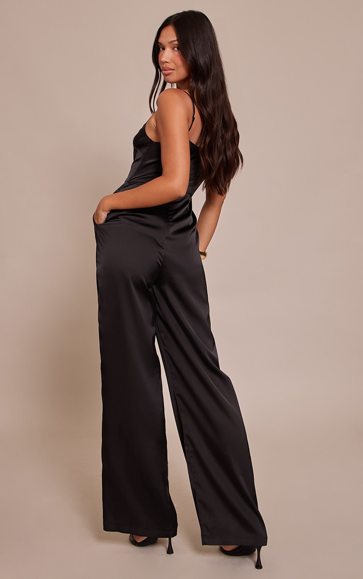 Black Satin Scoop Neck Straight Leg Jumpsuit image 2
