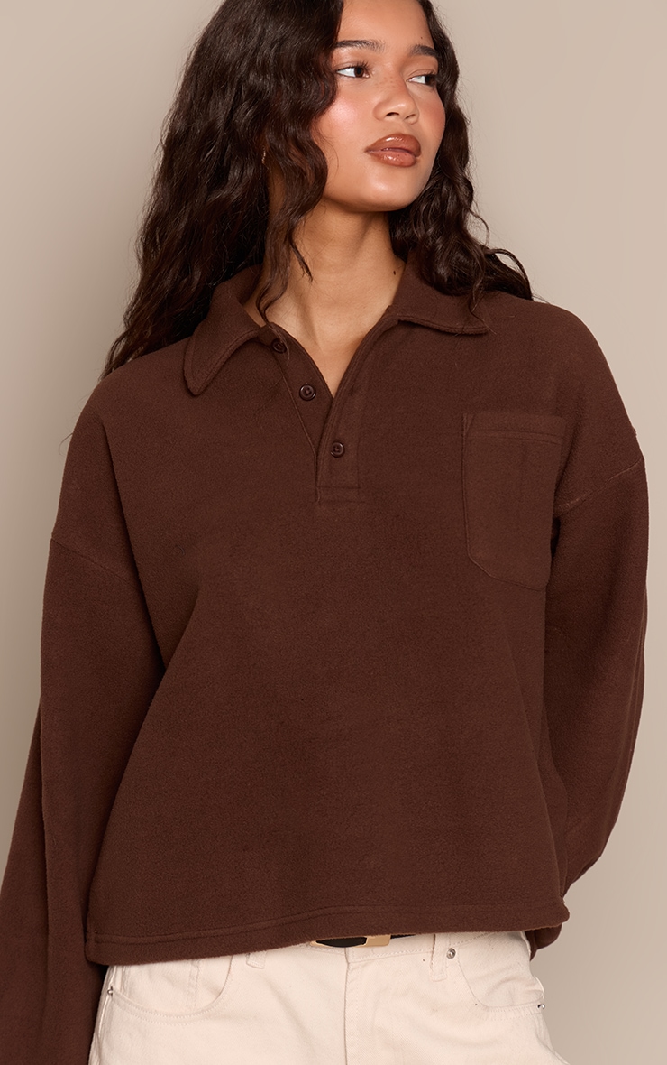 Espresso Button Up Fleece Polo Sweatshirt image 1