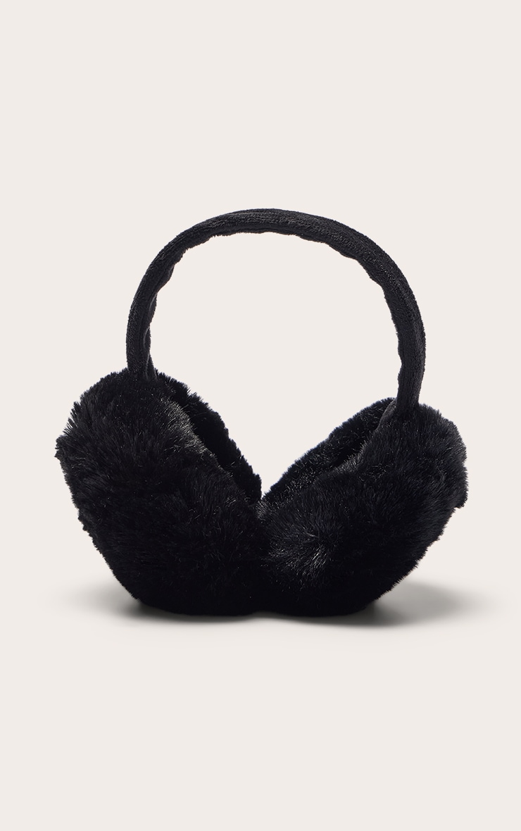Black Soft Faux Fur Ear Muffs image 2