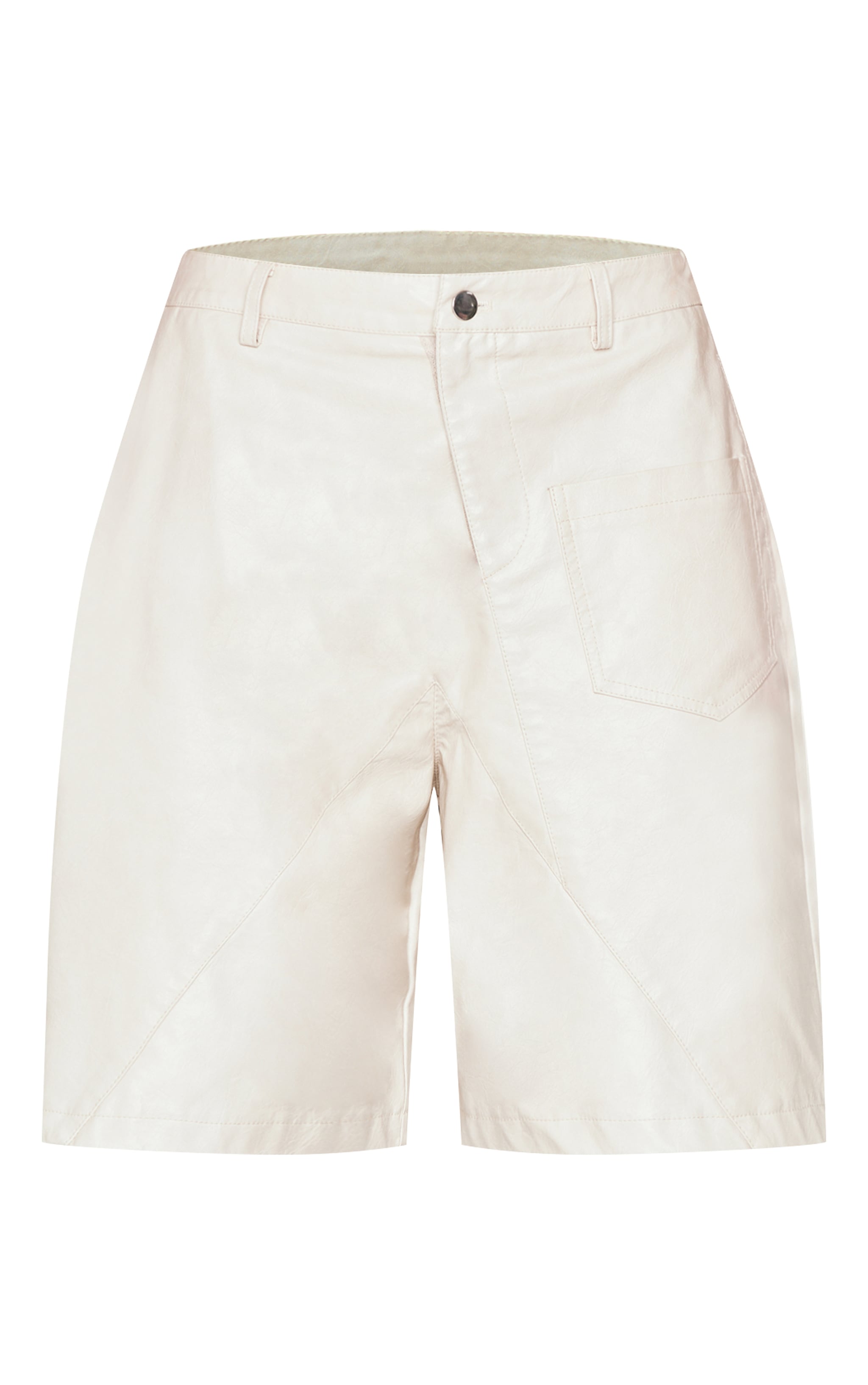 Premium Cream Washed Faux Leather Oversized Long Shorts image 6