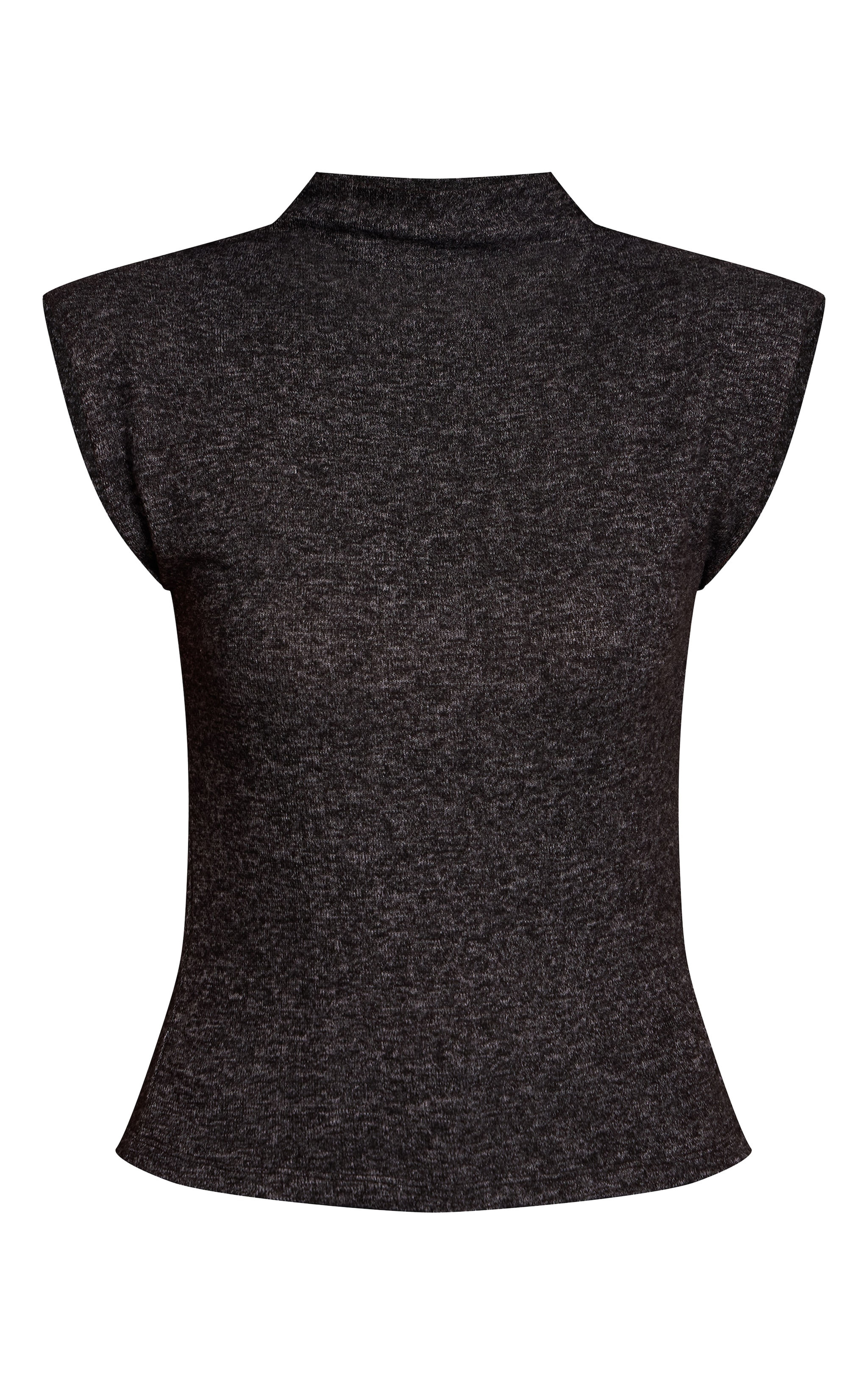 Charcoal Soft Knit Shoulder Detail High Neck Long Top image 5