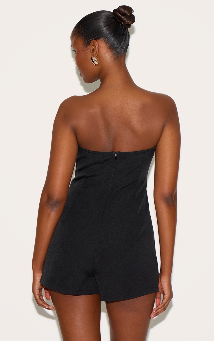 Black Tailored Pleat Detail Bandeau Skort Playsuit image 2