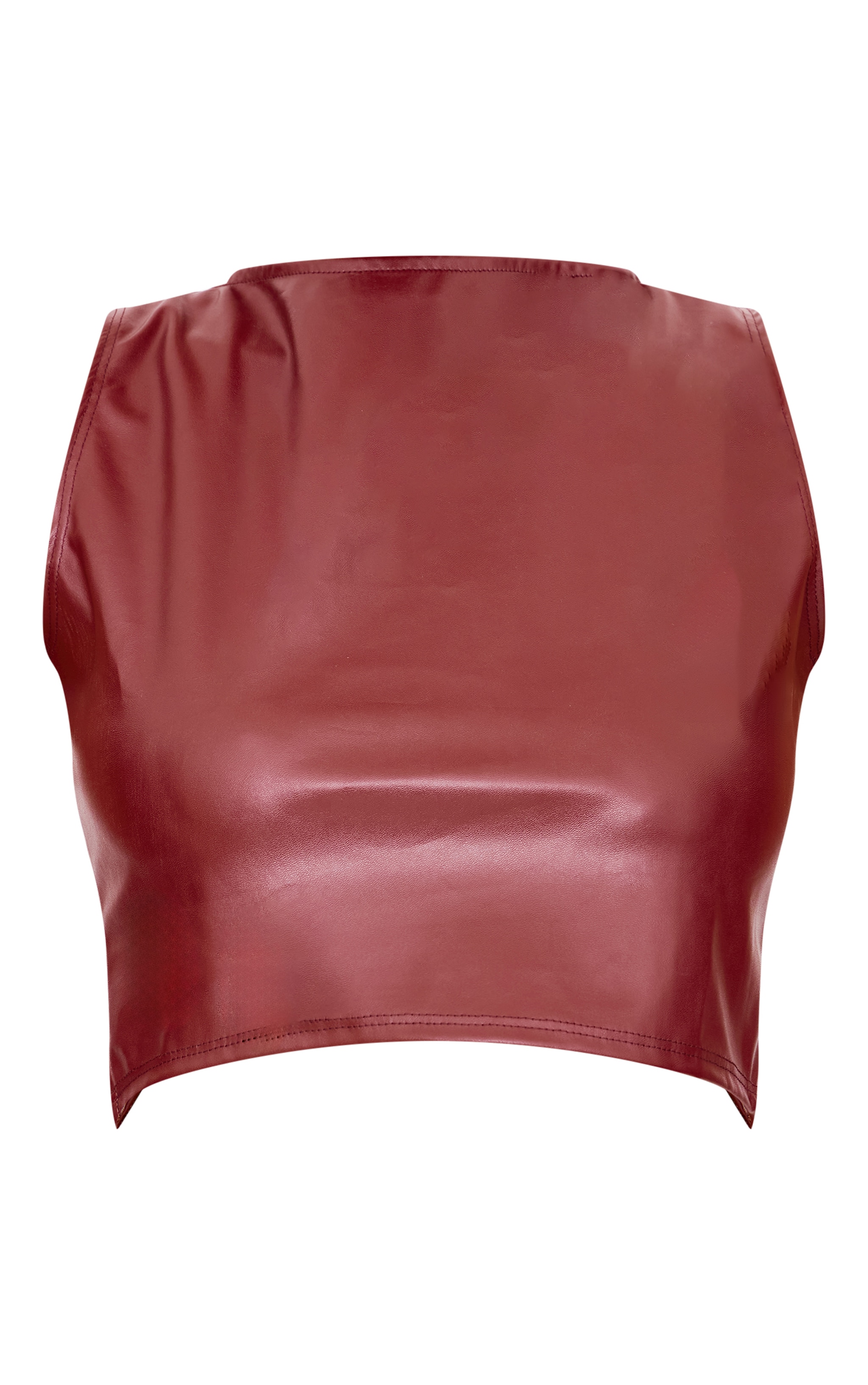 Chocolate Faux Leather Back Strap Crop Top image 5