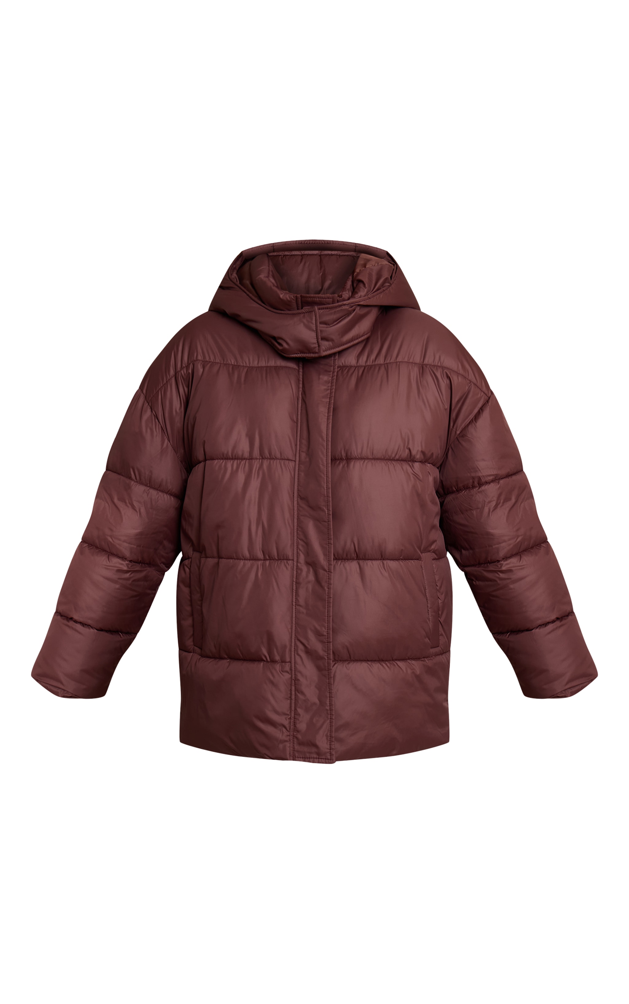Chocolate Brown Oversized Hooded Puffer Jacket image 5