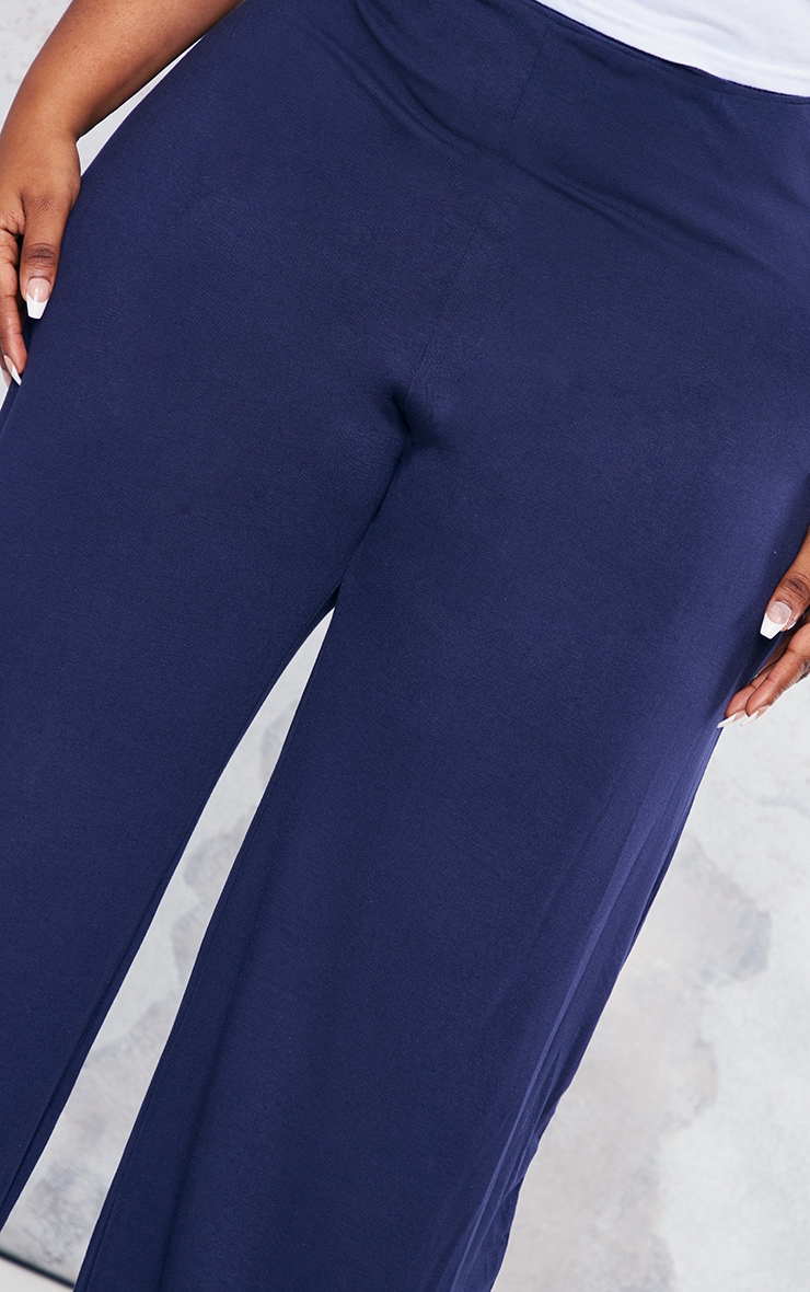 Plus Navy Jersey Wide Leg Trousers Plus Size PLT