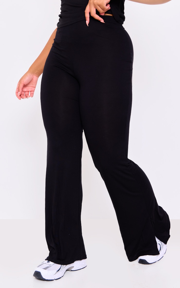 Plus Black Jersey Split Hem Flared Pants image 2