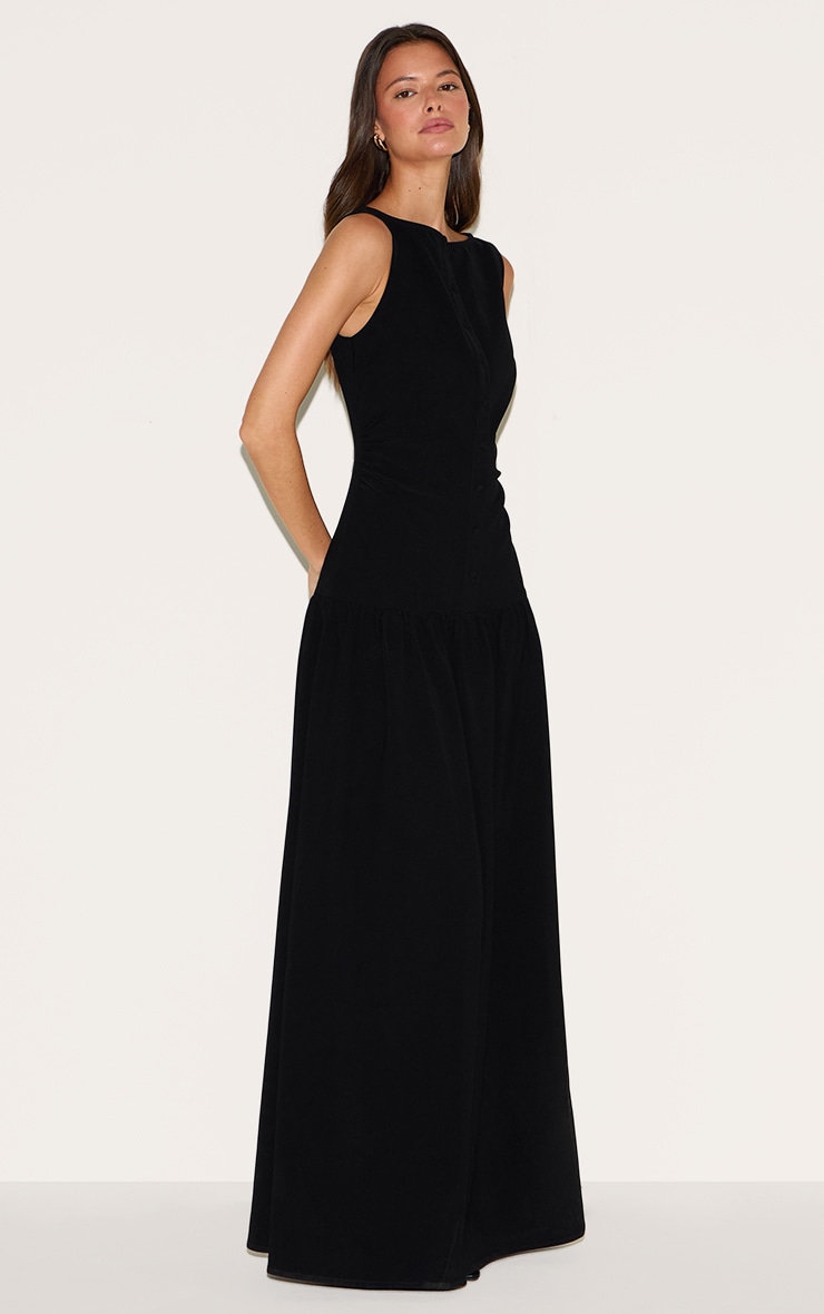 Robe longue tissée noire à boutons et taille tombante image 3