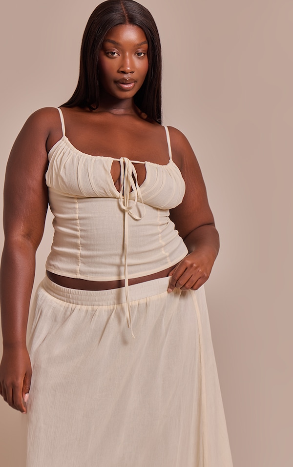Plus Butter Cream Chiffon Ruched Bust Top