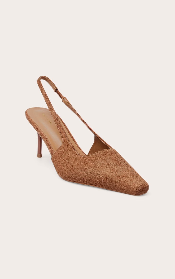 Tan Faux Suede Chiselled Toe Sling Back Court Shoe image 3