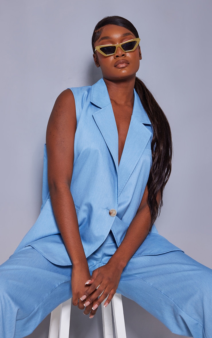 Tall Blue Oversized Sleeveless Blazer image 4