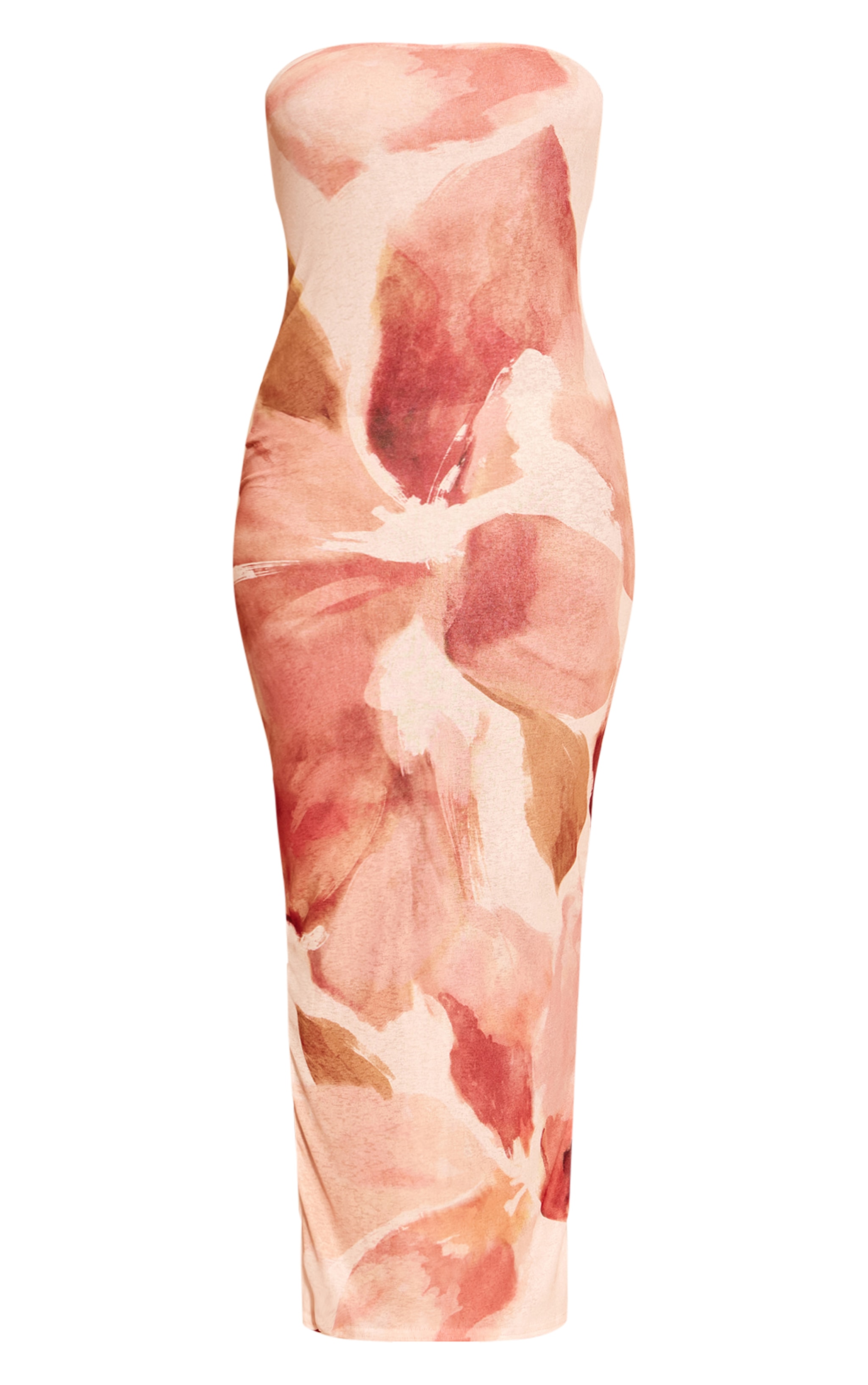 Pink Floral Abstract Printed Onion Skin Bandeau Maxi Dress image 5
