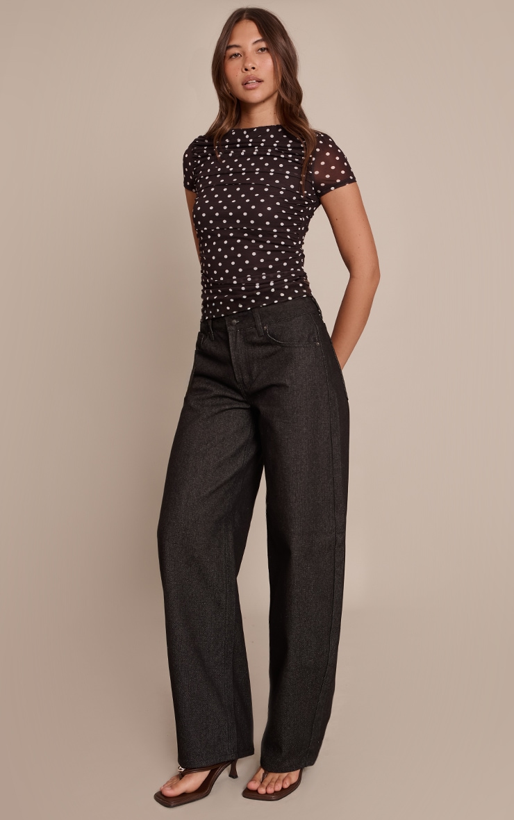 Black Polka Dot Mesh Fitted Short Sleeve Top image 3