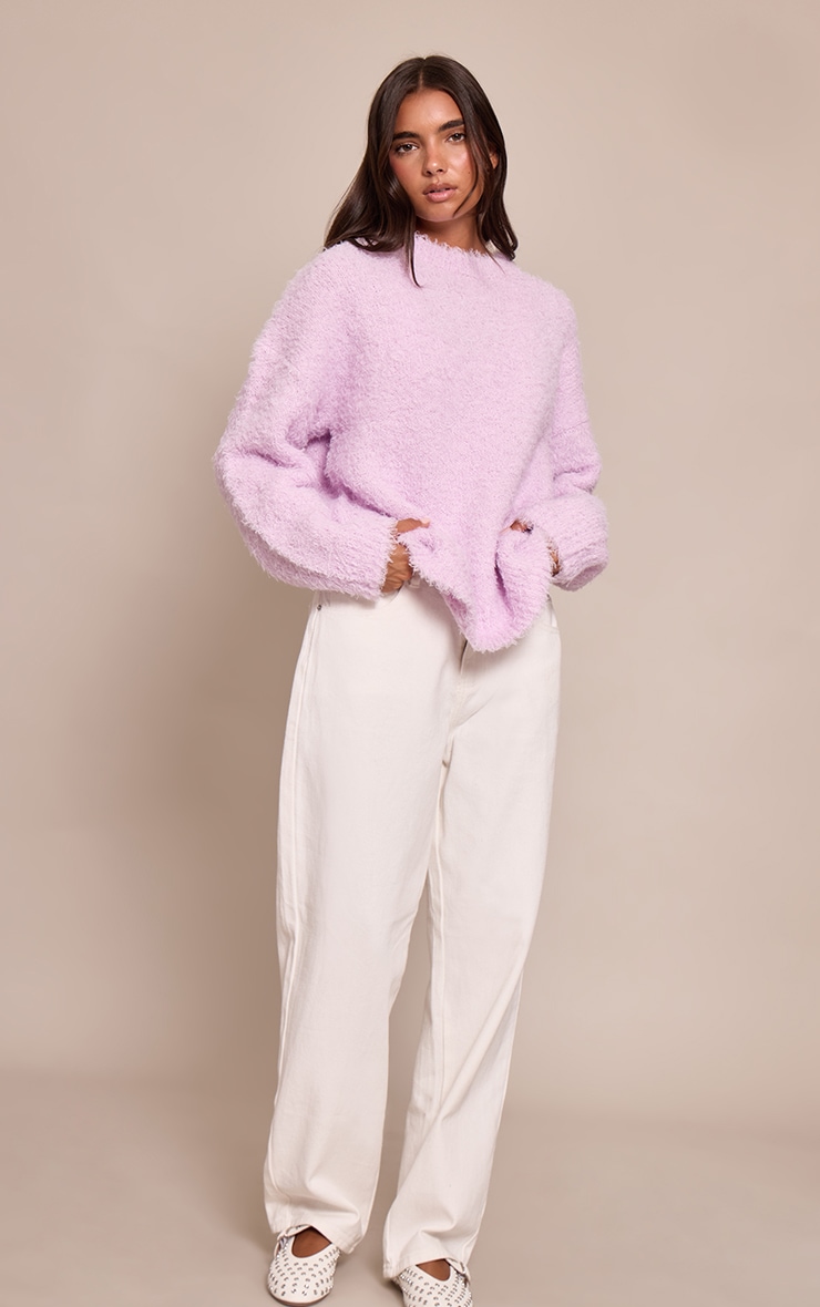 Pull oversize en maille tricot teddy lilas image 3