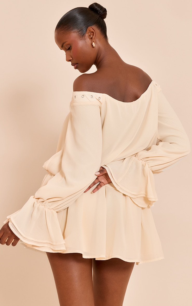 Cream Lace Up Front Bardot Top image 2