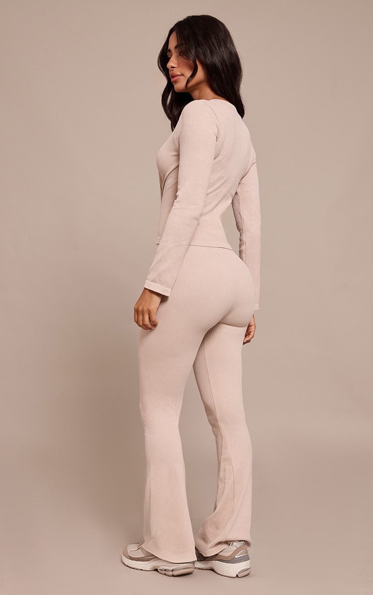 Petite Stone Snatched Rib Button Detail Flare Leggings image 3