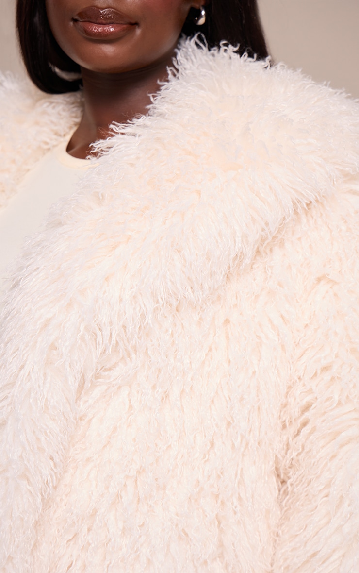 Plus Cream Mongolian Fur Midi Coat image 4