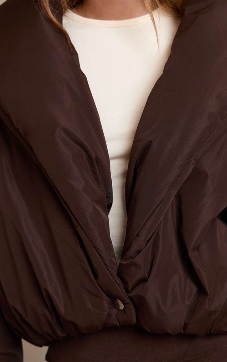 Dark Chocolate Exaggerated Collar Shell Puffer Jacket image 4