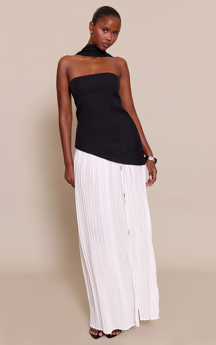 Black Contrast Pleated Skirt Maxi Dress