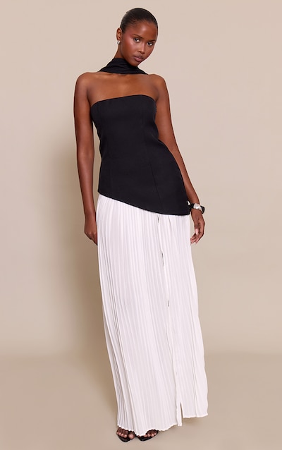 Black Contrast Pleated Skirt Maxi Dress