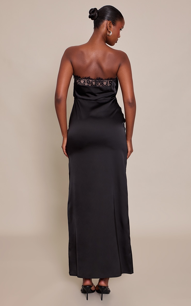 Black Satin Lace Detail Maxi Dress image 2