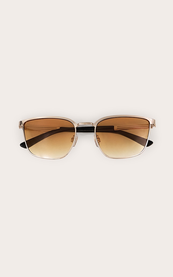 Gold Metal Frame Square Bar Peach Lens Sunglasses image 2