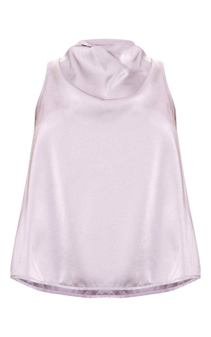 Silver Grey Satin Open Back Longline Top image 5