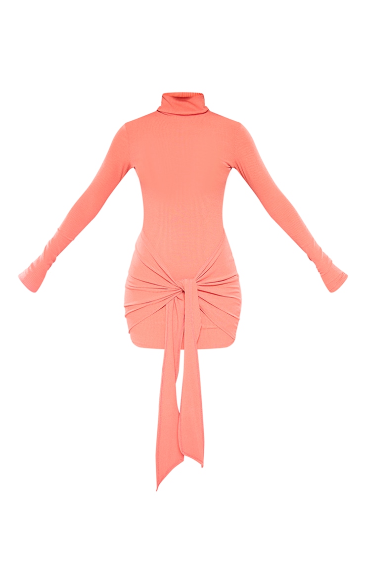 Tall Rust Rib Tie Front Detail Dress | Tall | PLT