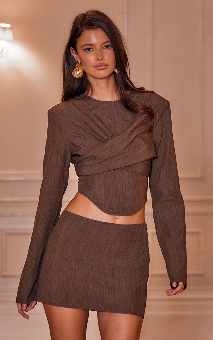 Chocolate Brown Tailored Mini Skirt image 4