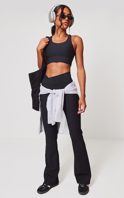 PLT PERFORM Pantalon de yoga côtelé noir à taille croisée