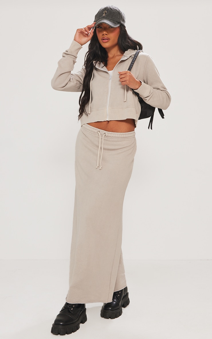 Ash Grey Washed Split Hem Low Rise Maxi Skirt