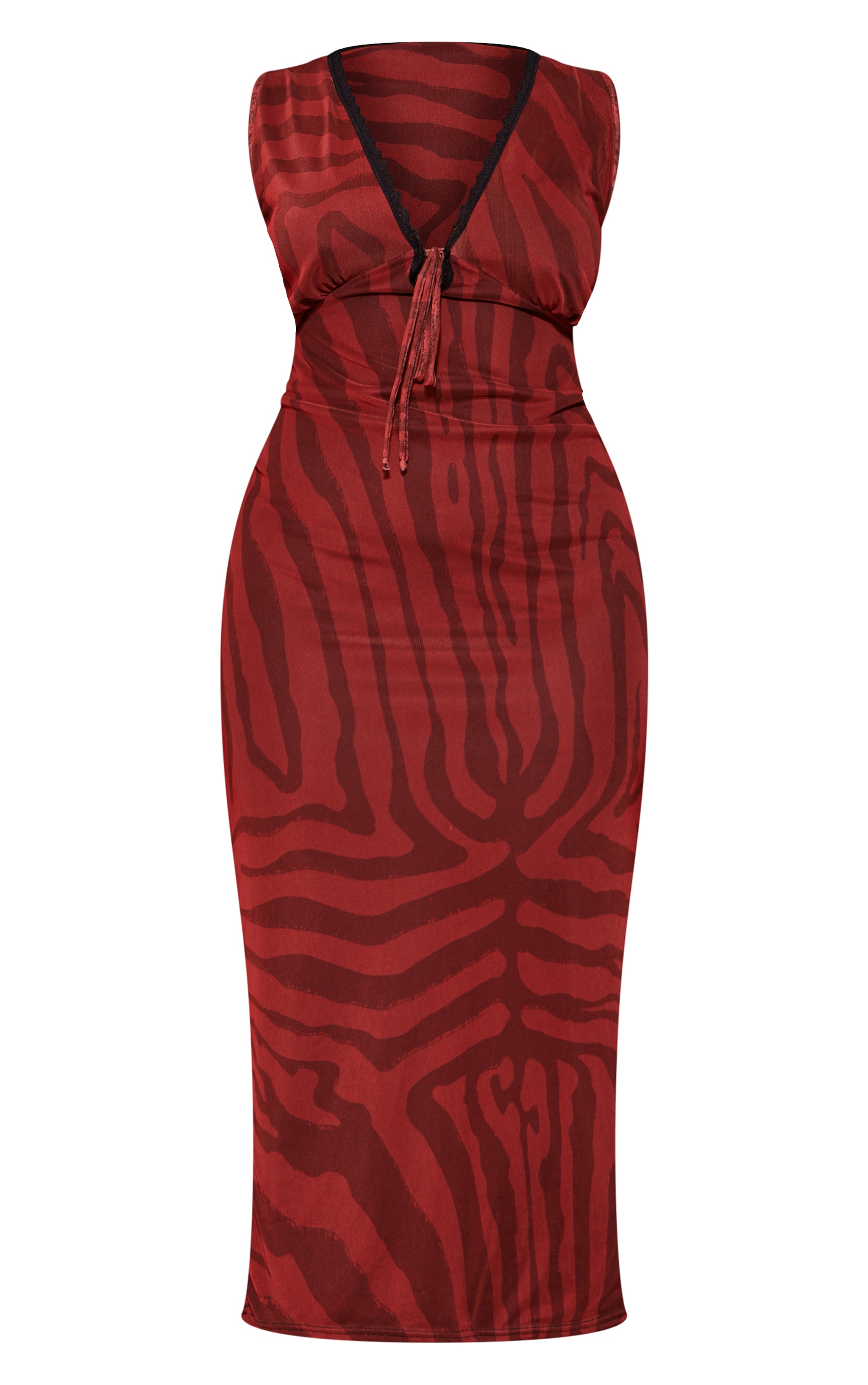 Plus Dark Red Zebra Print Lace Trim Maxi Dress image 5